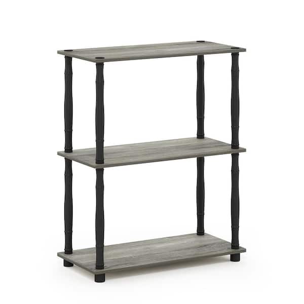 Furinno 29.6 in. Tall French Oak/Black Wood 3-Shelves Etagere Bookcases