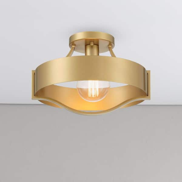 Unbranded Kremmling 13 in. 1-Light Vintage Gold Banded Semi-Flush Ceiling Light