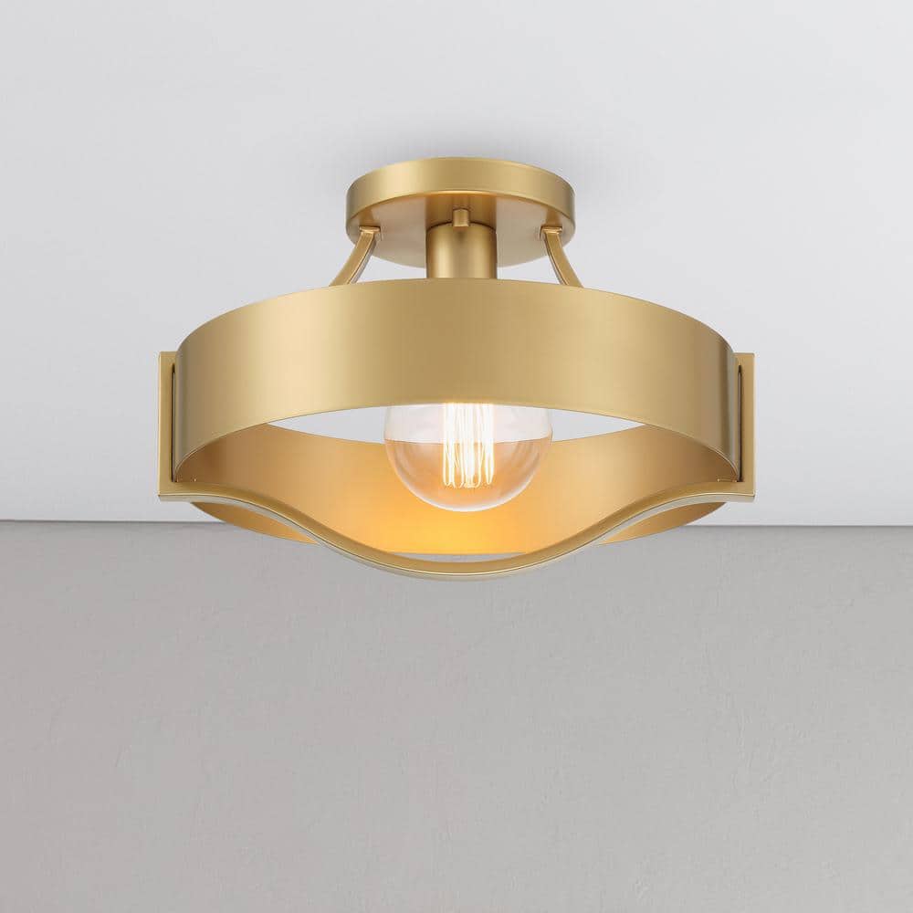 Kremmling 13 in. 1-Light Vintage Gold Banded Semi-Flush Ceiling Light price history on PriceWatchPro