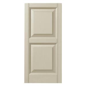 15 in. x 43 in. Raised Panel Polypropylene Shutters Pair in Sand Dollar