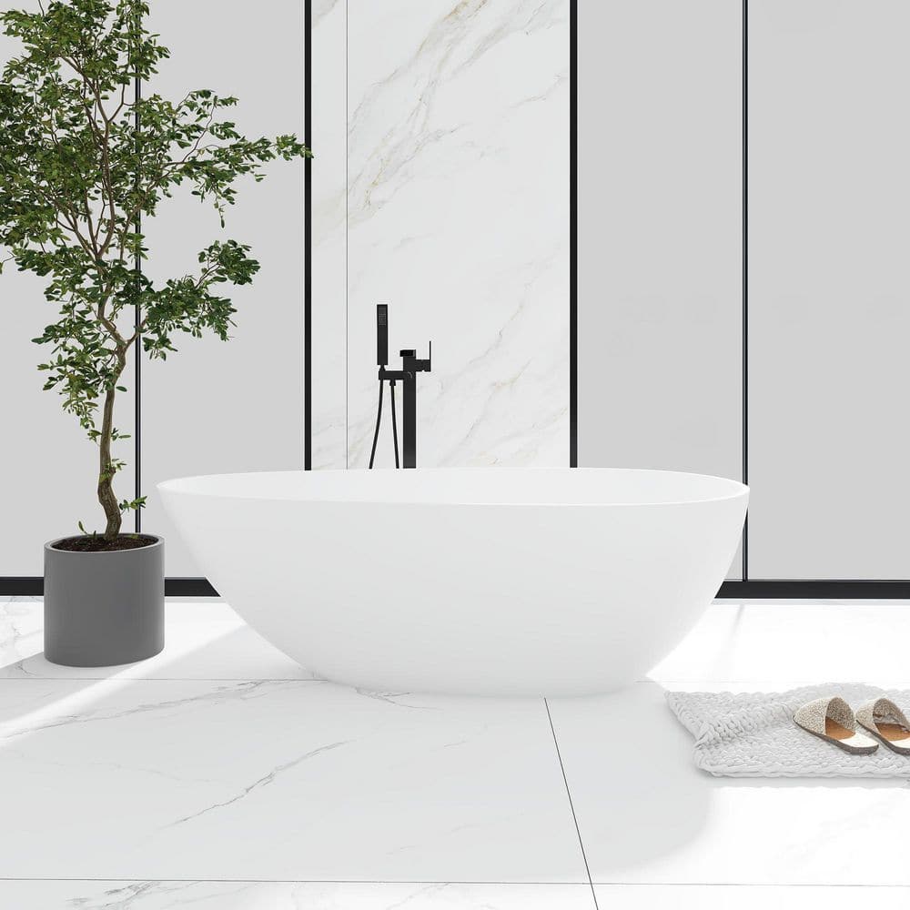 67'' Matte White Solid Surface Freestanding Soaking Bathtub