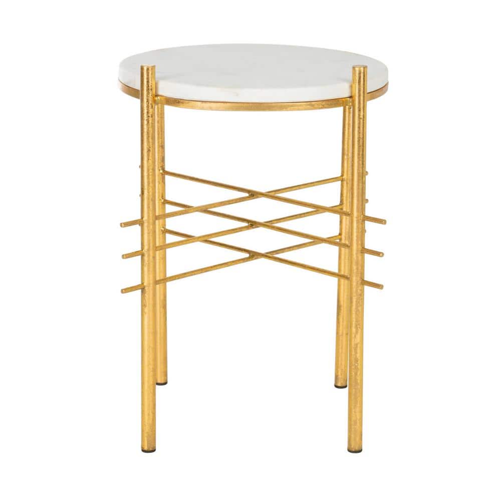 Luxurious Gold & White Marble 16" Round Accent Table