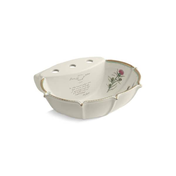 KOHLER Anatole 6-5/8 in. Vitreous China Pedestal Sink Basin in Biscuit with Prairie Flowers Design