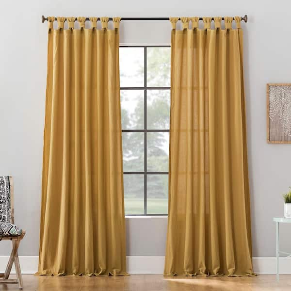 Sun Zero Sarro Washed Cotton Mustard Yellow Cotton 52 in. W x 63 in. L Tab Top Light Filtering Curtain (Single Panel)