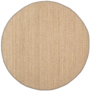 Natural Fiber Beige/Gray 6 ft. x 6 ft. Round Border Area Rug