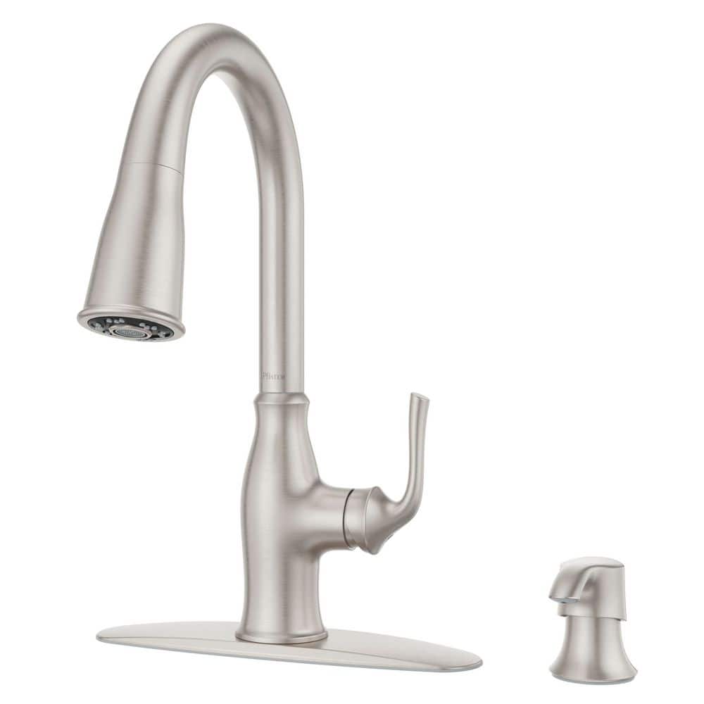 Rosslyn Single Handle Pull Down Sprayer Kitchen Faucet with Deckplate Included in Spot Defense Stainless Steel price history on PriceWatchPro