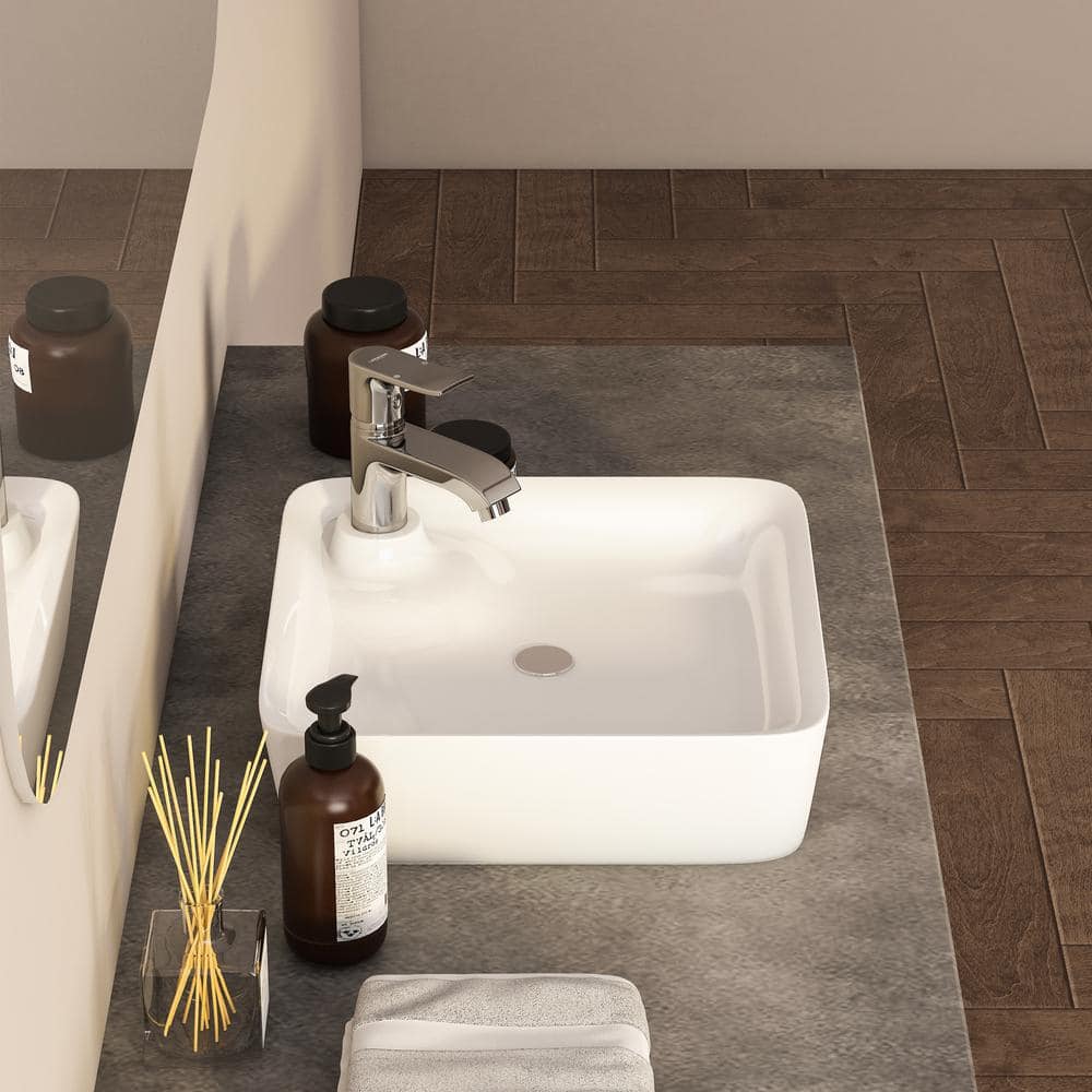 Altair 17'' White Ceramic Square Bathroom Sink with Overflow