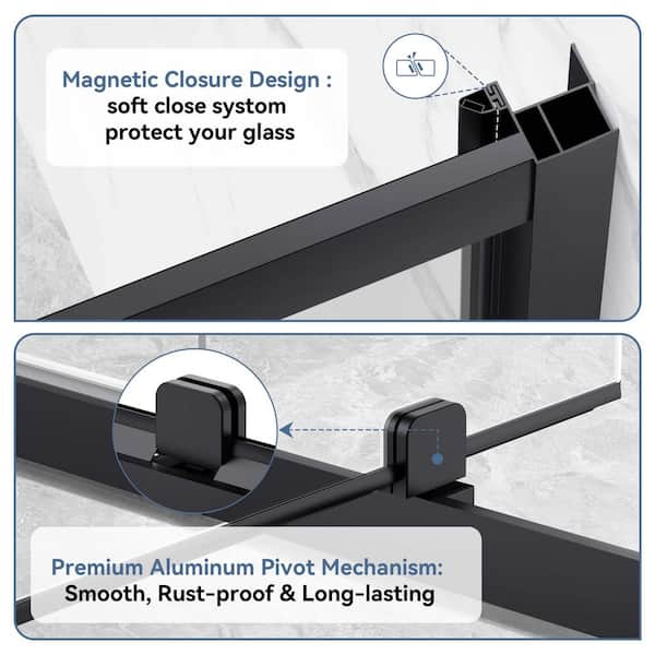 38-42 in. W x 72 in. H Pivot Swing Framed Shower Door in Matte Black with Nano-Coated Tempered Glass and Waterproof Seal