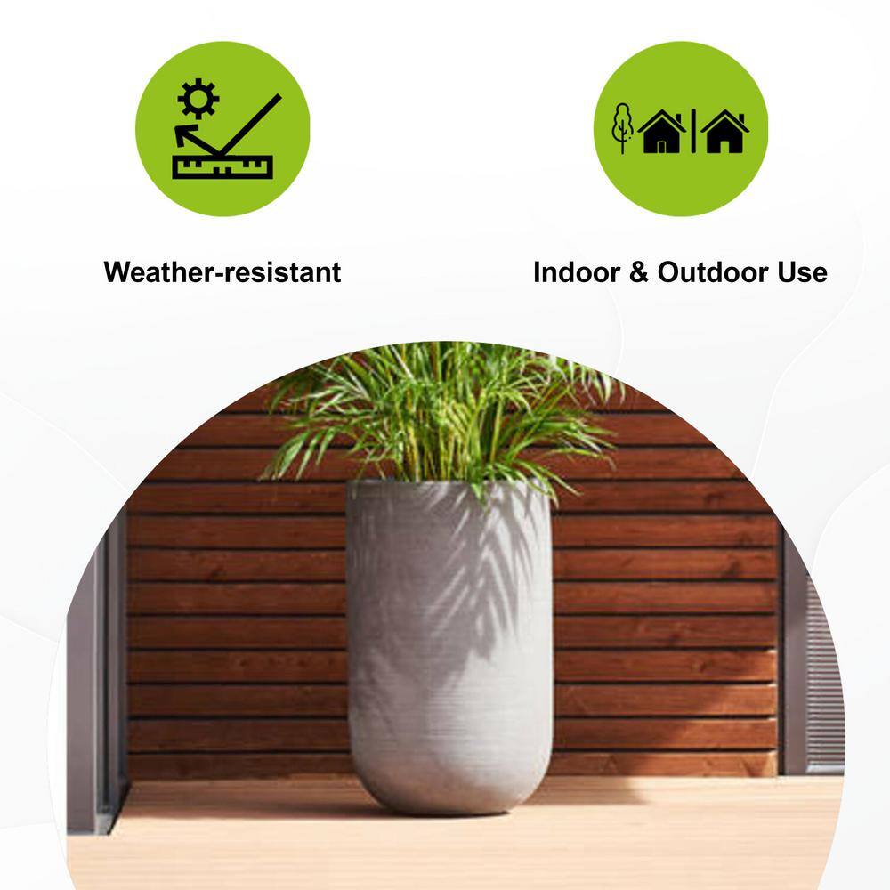Small Round Light Grey Ficonstone Indoor Outdoor Ridged Planter