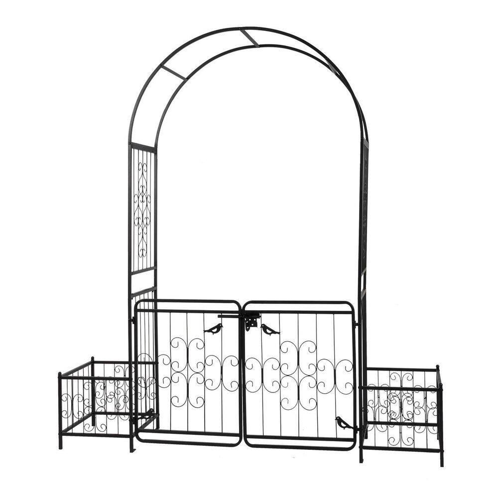 7.2 ft. Black Iron Garden Arch Arbor with Arched Top Gate, 16mm Tubes, Planter Boxes Outdoor Pergola for Climbing Plants price history on PriceWatchPro