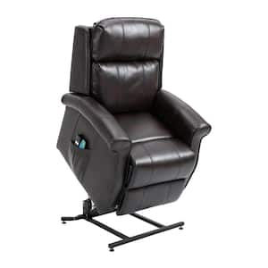 Brown Faux Leather Elderly Power Lift Recliner 8-Point Massage Reclining Chair with Side Pocket and Remote Control