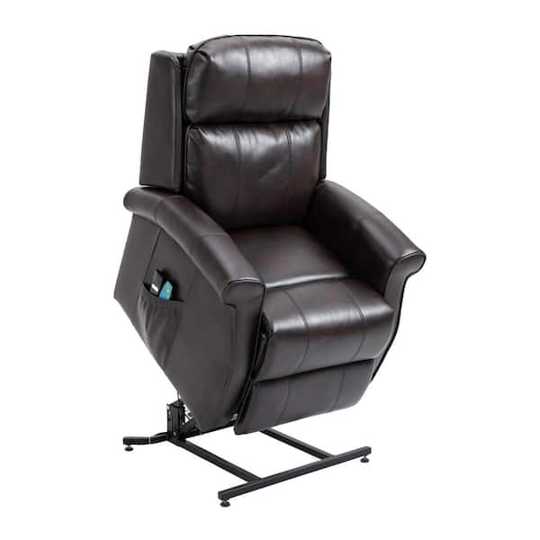 Boyel Living Brown Faux Leather Elderly Power Lift Recliner 8-Point Massage Reclining Chair with Side Pocket and Remote Control