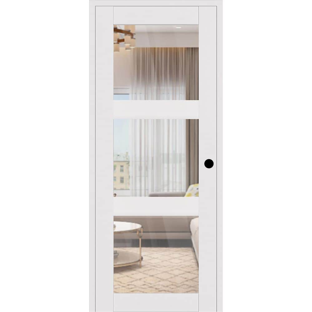 Smart Pro 3Lite DIY-Friendly 30 in. x 80 in. Clear Glass Left-Handed Polar White Composite Single Prehung Interior Door price history on PriceWatchPro