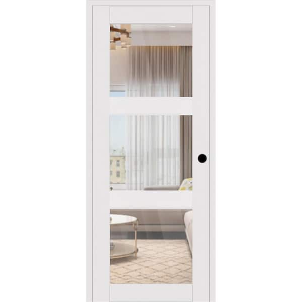 Smart Pro 3Lite DIY-Friendly 30 in. x 80 in. Clear Glass Left-Handed Polar White Composite Single Prehung Interior Door
