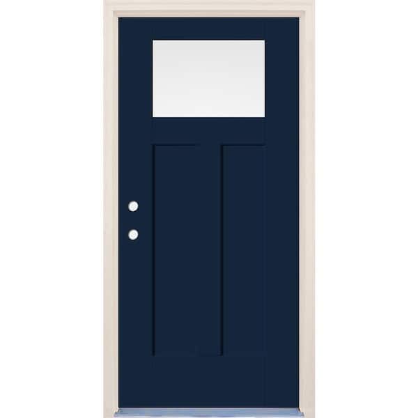 Builders Choice 36 in. x 80 in. Right-Hand 1-Lite Indigo Painted Fiberglass Prehung Front Door with 4-9/16 in. Frame and Nickel Hinges