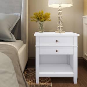 Carlton Solid Wood 24 in. Wide Transitional Bedside Nightstand Table in White