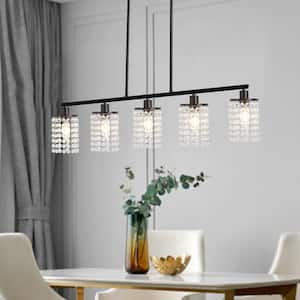 5-Light Modern Black Pendant Light with Crystal Shade for Dining Room Kitchen Living Room