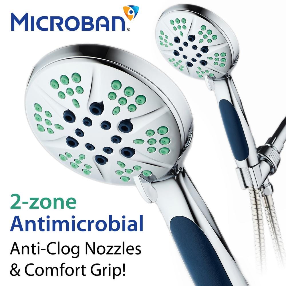 Chrome Handheld Shower Head with Antimicrobial Nozzles and 6 Settings