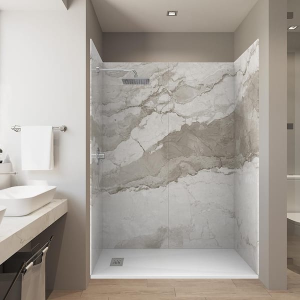 CASTICO Balanced Series- 60 in. x 32 in. x 84 in. Alcove Solid Composite Stone Shower Kit -Ital B. Walls L/R WH Shower Pan Base