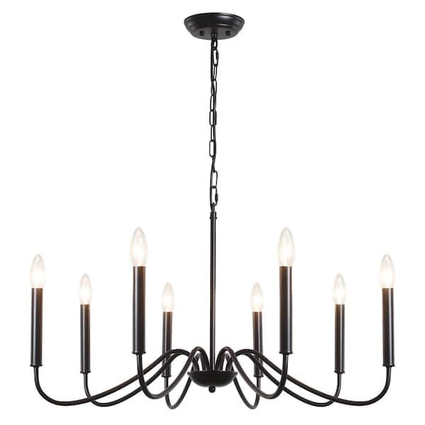 8-Light Black Farmhouse Candlestick Chandelier Minimalist Kitchen Island Hanging Pendant Light
