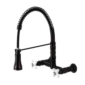 Heritage Double Handle Wall Mount Pull Down Sprayer Kitchen Faucet in Oil Rubbed Bronze