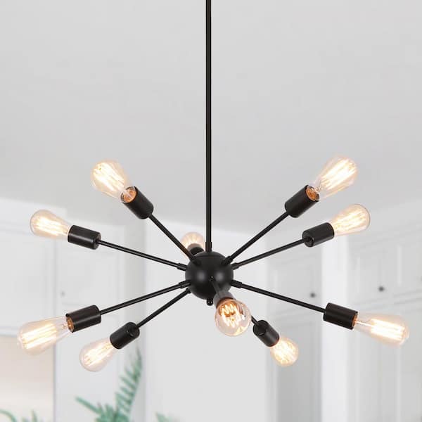Jamee 10-Light Matte Black Dimmable Sputnik Sphere Chandelier Modern Farmhouse Chandelier, Kitchen Island Light Pendant