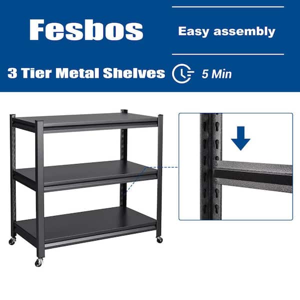 LISSIMO Heavy Duty Storage Shelving with Wheels,3-Tier Metal Garage Shelves  for Storage, Adjustable Shelving Unit for Commercial Warehouse Basement