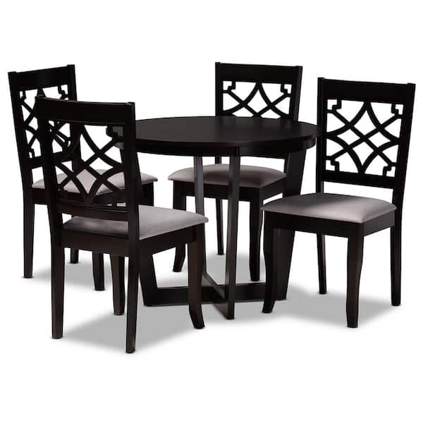 Baxton Studio Tricia 5-Piece Grey and dark brown Dining Set