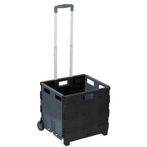 Neutral Plastic Rolling 2-Wheeled Crate Cart in Black and Grey