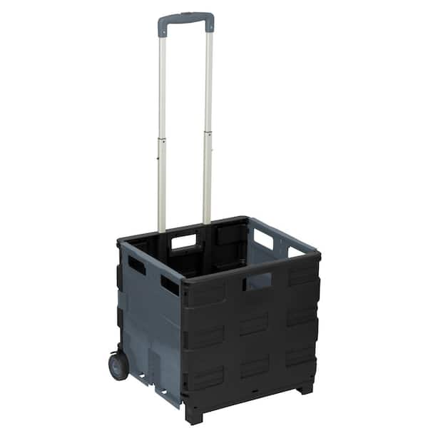 Honey-Can-Do Neutral Plastic Rolling 2-Wheeled Crate Cart in Black and Grey