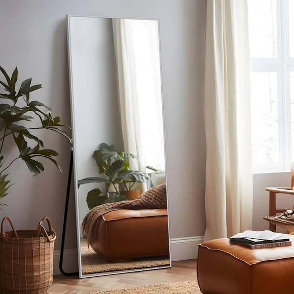 Lirago 31 in. W x 71 in. H Metal Framed Full Length Mirror Wall Mounted Free Standing or Leaning against the Wall in Silver