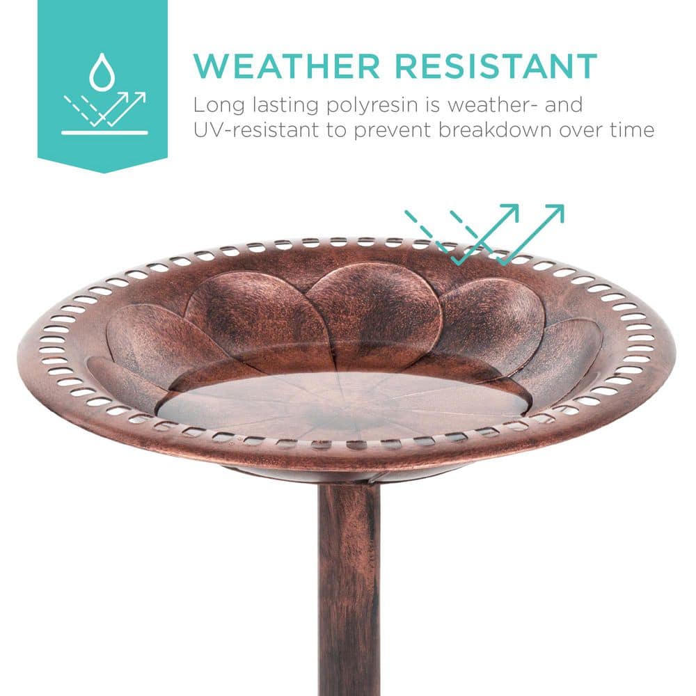 Apricot Antique Finish PVC Pedestal Bird Bath with Fleur-de-Lis Accents