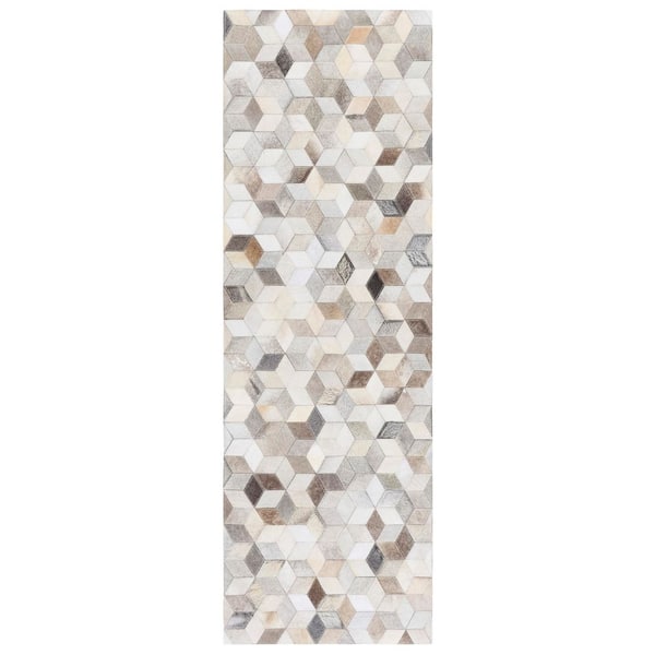 Studio Leather 2 ft. x 7 ft. Gray/Light Brown Hexagon Geometric Runner Rug