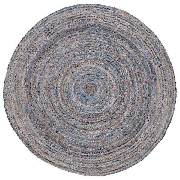 Cape Cod 6 ft. x 6 ft. Blue/Natural Striped Round Rug