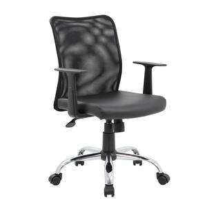 Black Mesh Black Vinyl Seat Chrome Base T-Arms Pneumatic Lift Mesh Task Chair
