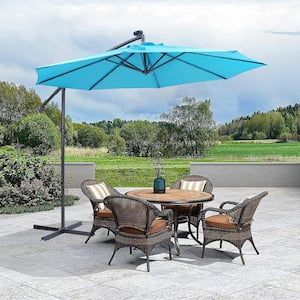 10 ft. Cantilever Solar LED Lighting Outdoor Patio Umbrella Waterproof in Blue