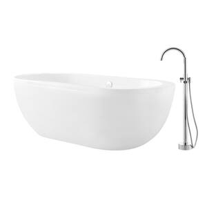 Serenity 71 in. Acrylic Double Slipper Flatbottom Non-Whirlpool Bathtub in White with Freestanding Faucet in Chrome