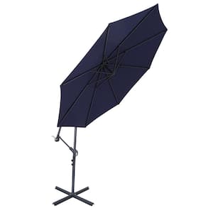 10 ft. Steel Cantilever Offset Outdoor Tilt Patio Umbrella in Navy with Cross Base Stand