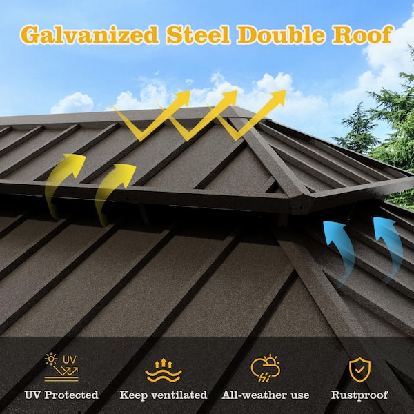 12 ft. x 20 ft. Aluminum Hardtop Outdoor Gazebo with Double Galvanized Steel Roof,Included Mosquito Netting and Curtains