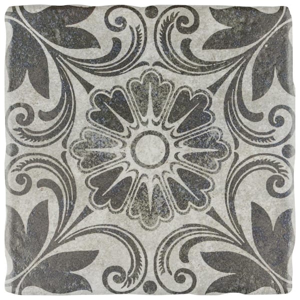 Merola Tile Costa Cendra Decor Dahlia 7-3/4 in. x 7-3/4 in. Ceramic Floor and Wall Take Home Tile Sample
