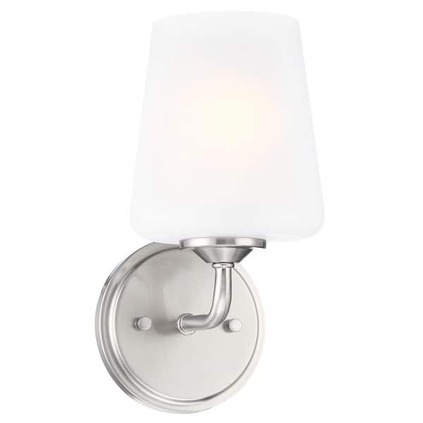 Design House Stasia Wall Light Sconce with Frosted Glass Tapered Shade Satin Nickel