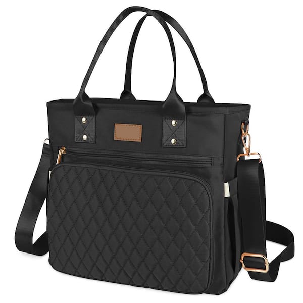 Adrinfly Black Lunch Bag, Large Capacity with Storage Pockets, Elegant Design, Multiple Carrying Ways