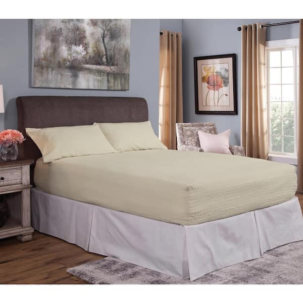 Bed Tite Flannel 4-Piece Ivory Solid Full Sheet Set