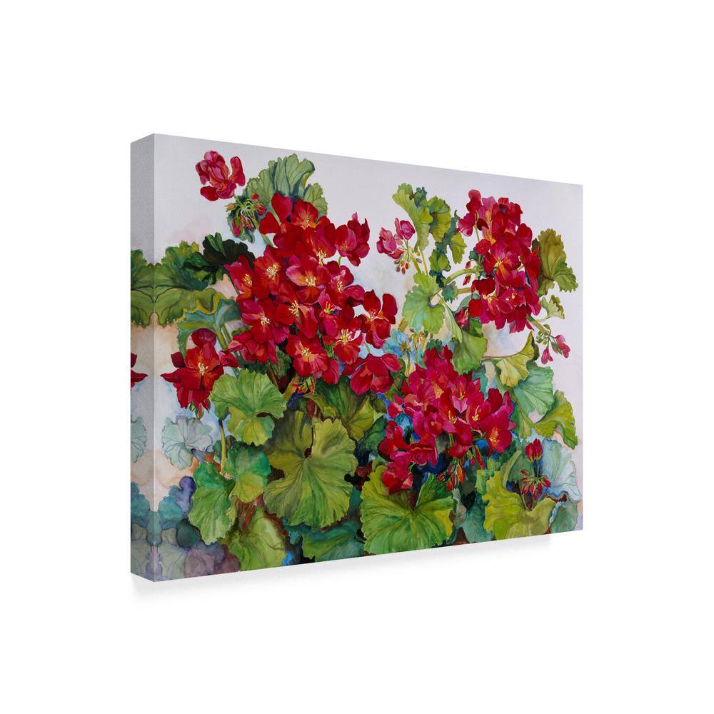 Deep Red Geraniums Floral Canvas Art in White Frame