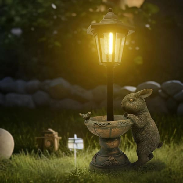 8 in. x 16 in. Bronze Resin Rabbit Garden Statue with Solar