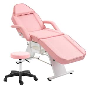 Adjustable Massage Salon Tattoo Barber Spa Chair with 2-Trays Esthetician Bed, Hydraulic Stool, Pink