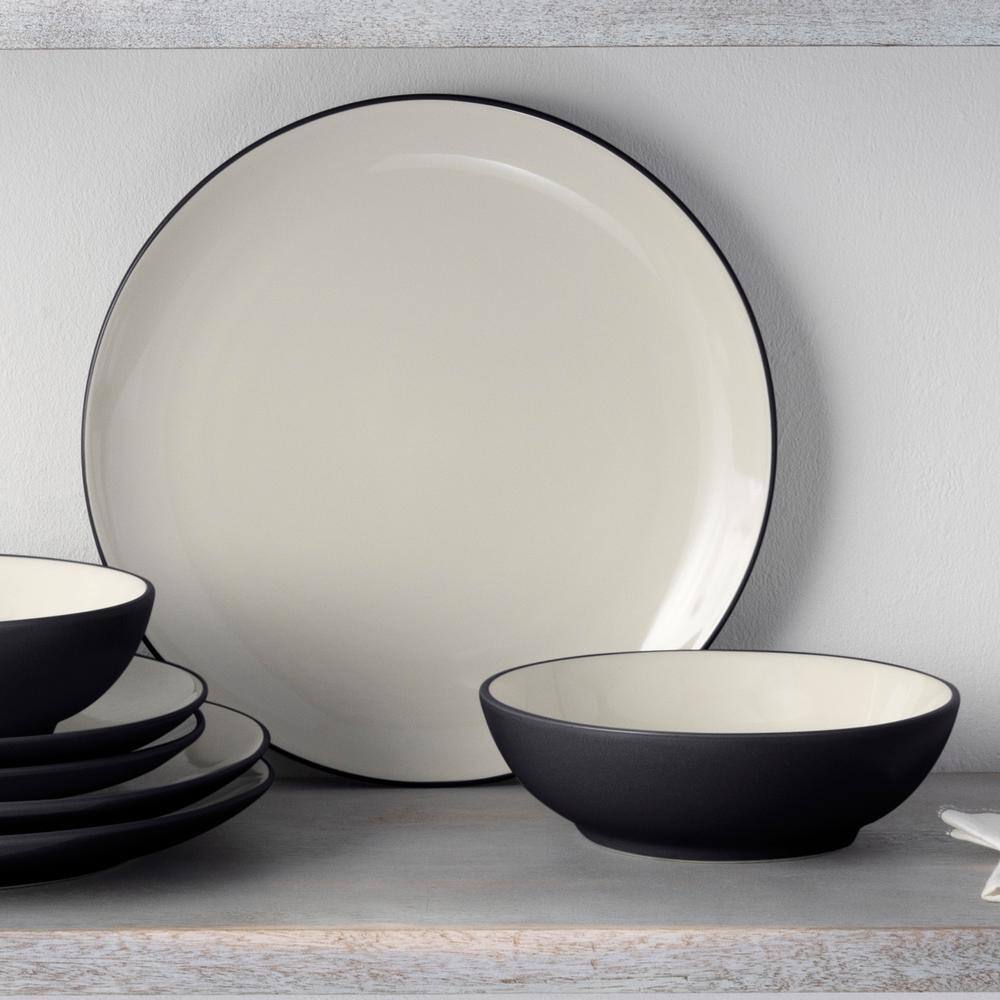 Matte Black and White Ceramic 4-Piece Dinnerware Set
