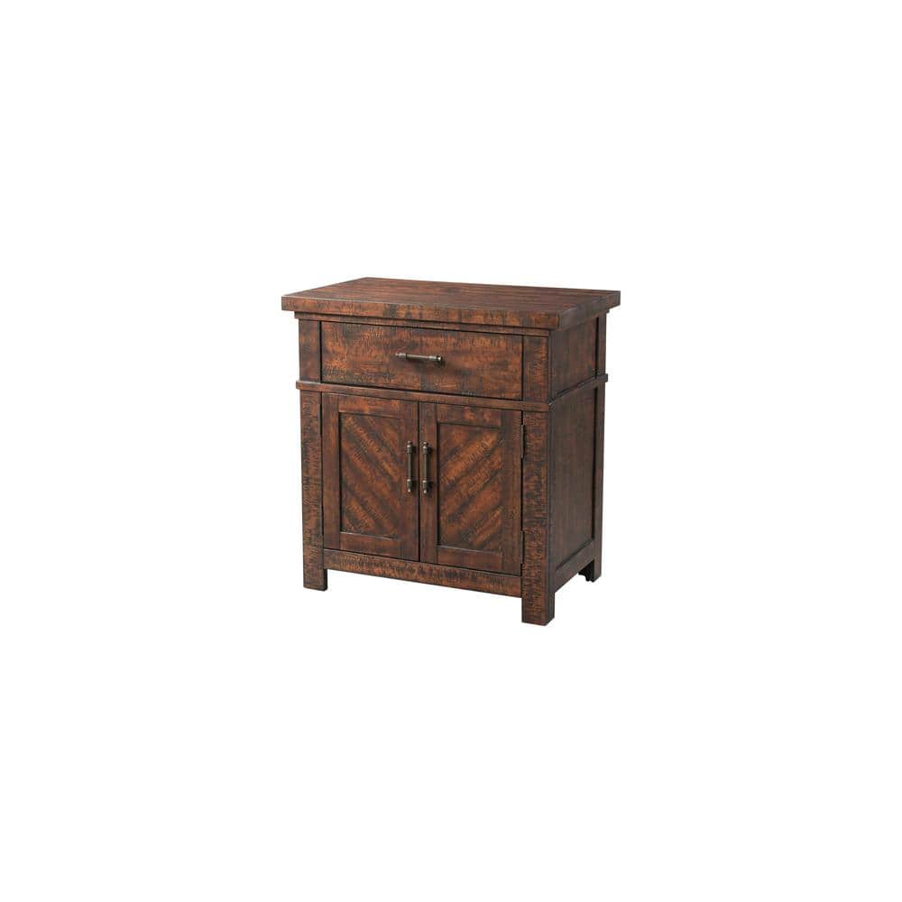 Dex Walnut Brown Rustic 1-Drawer Nightstand with Cabinet Storage