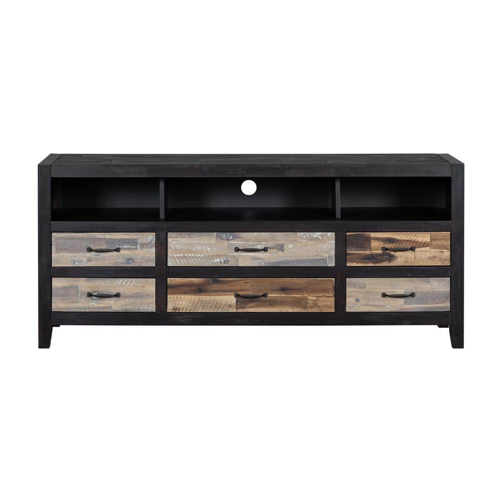 63.8 in. W x 18.9 in. D x 28.1 in. H Black Linen Cabinet with 6-Drawers, 3-