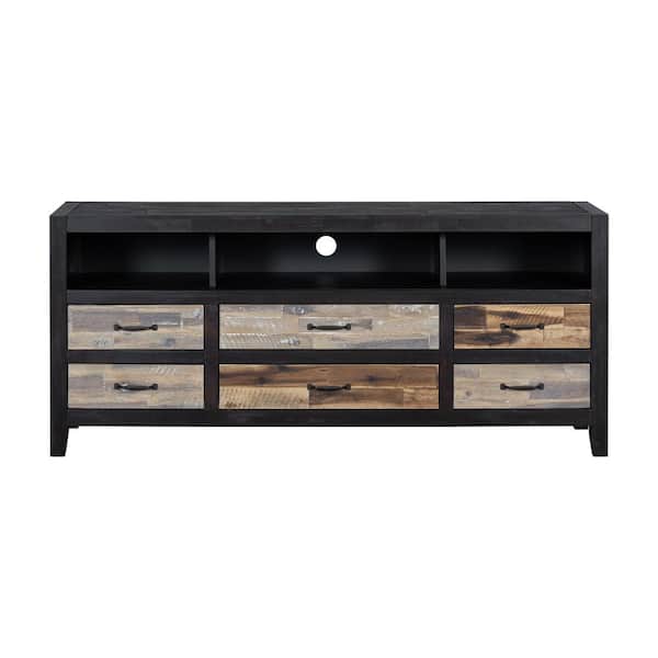 Unbranded 63.8 in. W x 18.9 in. D x 28.1 in. H Black Linen Cabinet with 6-Drawers, 3-Shelves and TV Stand for TV Up to 65 in.
